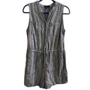 Kelly Renee Linen Blend Slub Knit Black White Striped Drawstring Large Romper